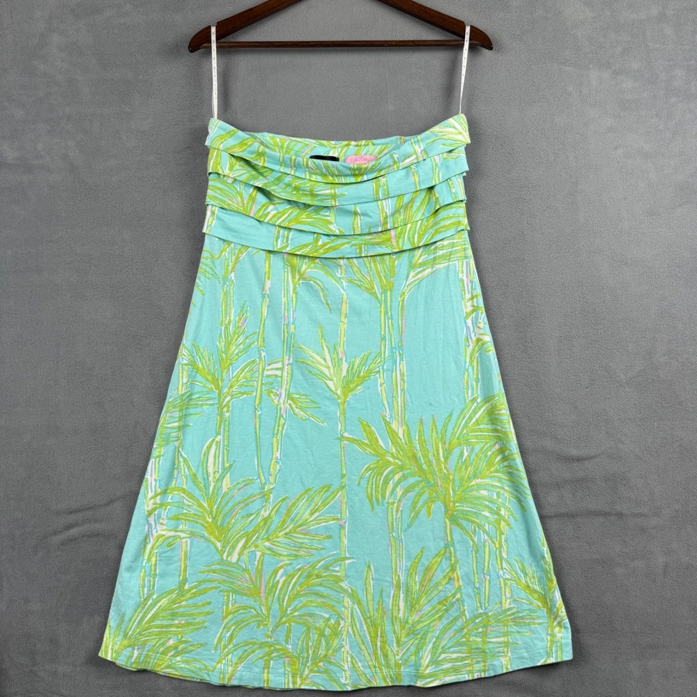 Lilly Pulitzer A Pea in the Pod Maternity Dress Small Blue Green Palm Strapless